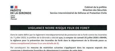 Arrêté de vigilance noire feux de forêt